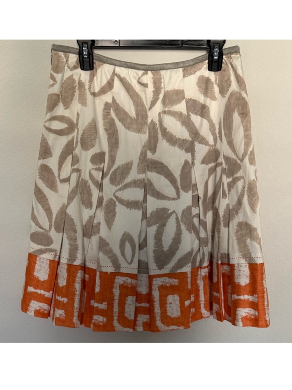 Nic+Zoe Pleated A-Line Pleated Midi Skirt Orange Tan Cream Print Size 12P